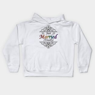 Just Married (Finally) Lesbian Pride Typography Design Kids Hoodie